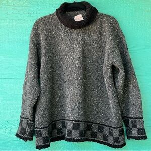 WOOL VINTAGE DONEGAL FISHERMAN HANDMADE IRISH Gray Black Sweater LARGE/XL